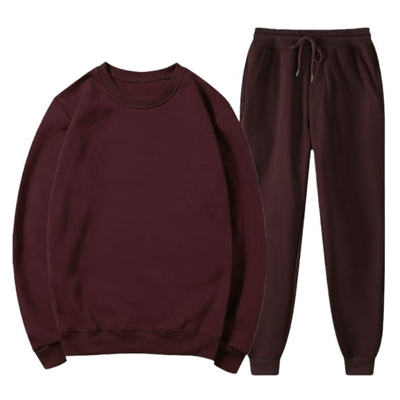 Hrsba Solid Color Long Sleeve Crew Neck Top and Drawstring Long Pants Casual Daily Wear Mens 2 Piece Set