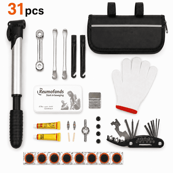 FEHNAG Bike Tire Repair Kit with Portable Pump, Bicycle Tire Patch Kit and Bike Tool Kit for Road and Mountain Bikes