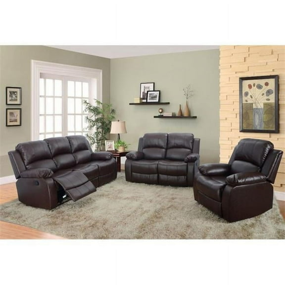 Lifestyle Furniture Odessa 3-Piece Faux Leather Reclining Sofa Set, Dark Brown