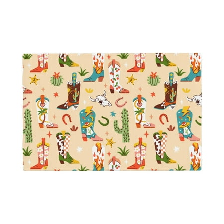 

Placemats Set of 4 western style trendy cowboy boots Heat Resistant Non - Slip Place mats Waterproof table mat for Kitchen Dining-6片装