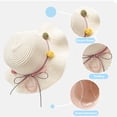 thumbnail image 3 of 50-54cm circunferencia de la cabeza verano niñas borde ondulado sombrero de paja protector solar sombrero para el sol arco bola de pelo sombrero de playa con cuerda a prueba de viento MFZFUKR BST3057362-1, 3 of 5