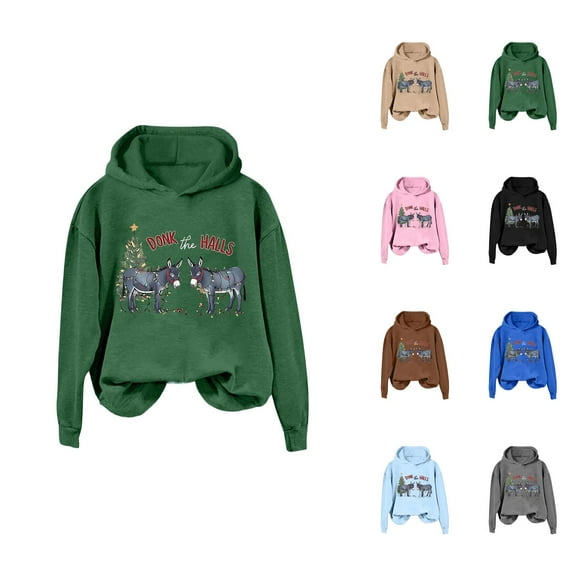 Donk The Halls Christmas Hoodies for Women 2025 Long Sleeve Donkey Graphic Hooded Sweatshirt Pullover Tops