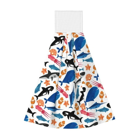 

Lukts Cute Sea Animals for Coral Fleece Velcro Towel Suitable for Bathroom Kitchen Hanging Absorbent Towel Household Items