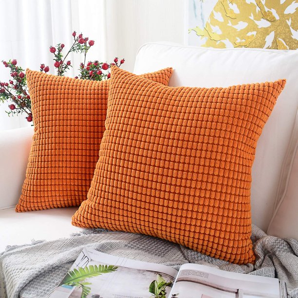 Paquete de 2, Funda de Almohada Decorativa Cuadrada Suave de Pana de 45x45 cm (Gránulos Naranja)