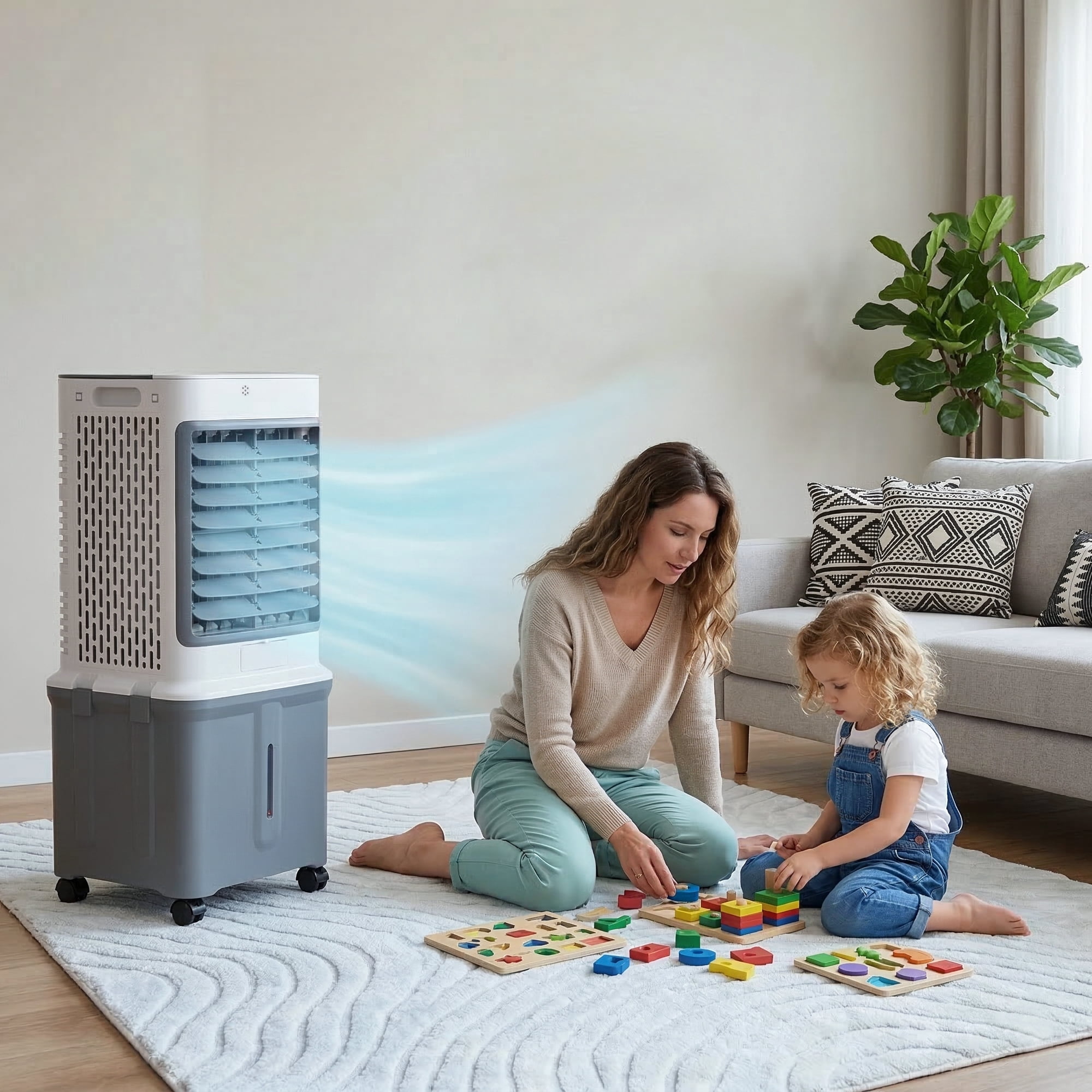 8.5 Gal Swamp Cooler, 2800 CFM Portable Evaporative Air Cooler with 3 Speeds, Remote, 7H Timer, 120°Oscillation, Air Cooling Fan for Room, Garage, Bedroom