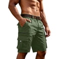 thumbnail image 2 of Domzest Cargo Shorts for Men Elastic Waisted Keen Length Shorts Tactical Cotton Twill with Multi Pockets for Hiking Golf Work Outdoor(No Belt) Army Green XL, 2 of 5