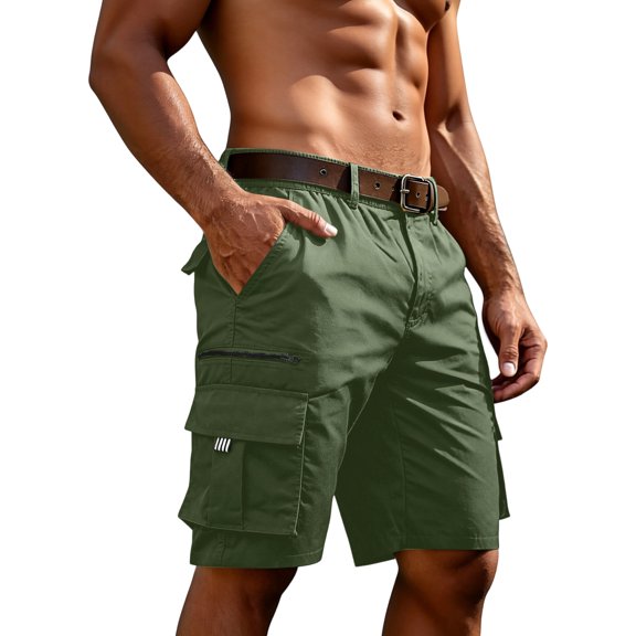 Men's Cargo Shorts Lightweight Knee Length Quick Dry Bermuda Shorts with Pockets Elastic Waist Breathable Work Hiking Shorts L