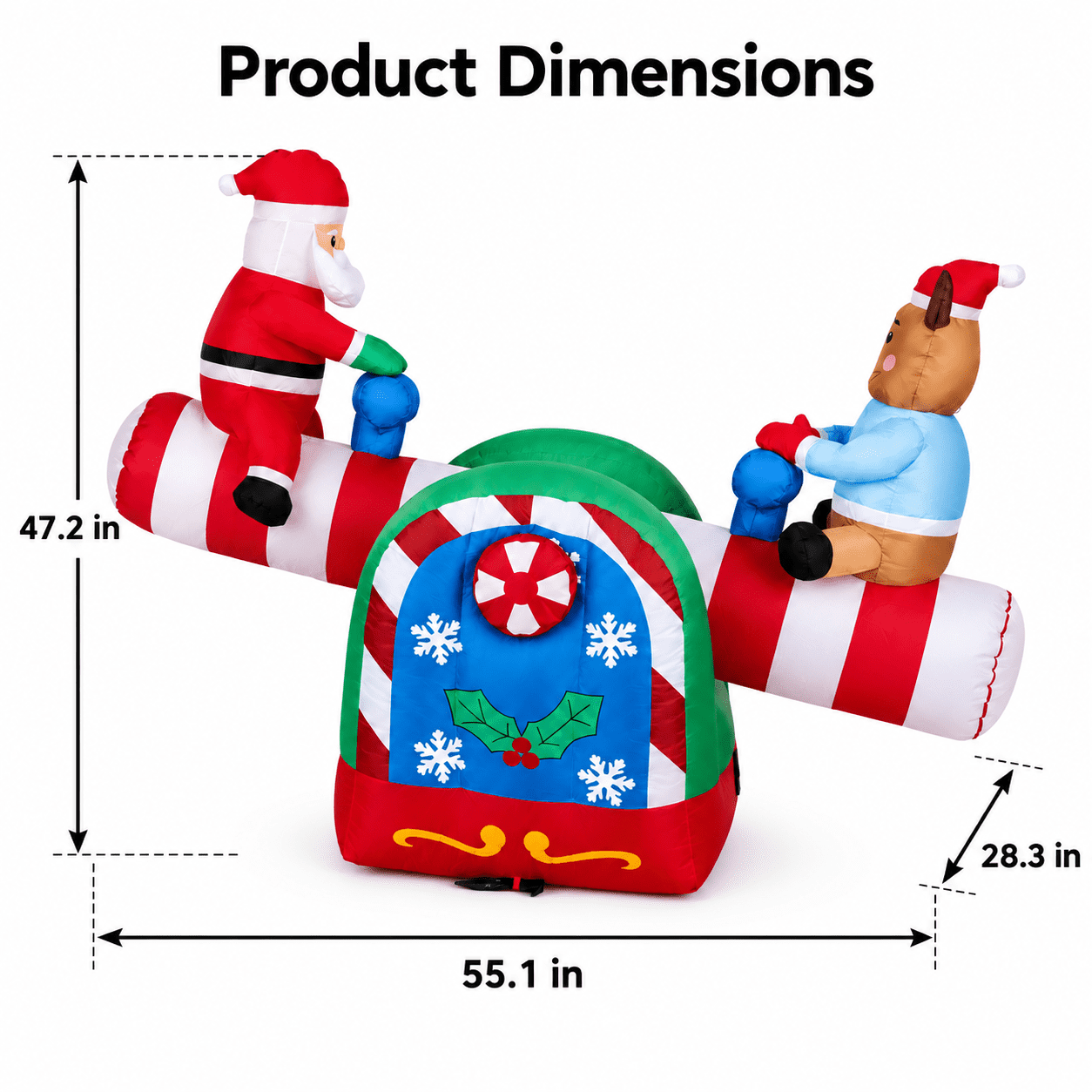 Alvantor 4.7 ft Motorized Inflatable Santa and Reindeer Seesaw with 4 LED Lights, Christmas Yard Decoration