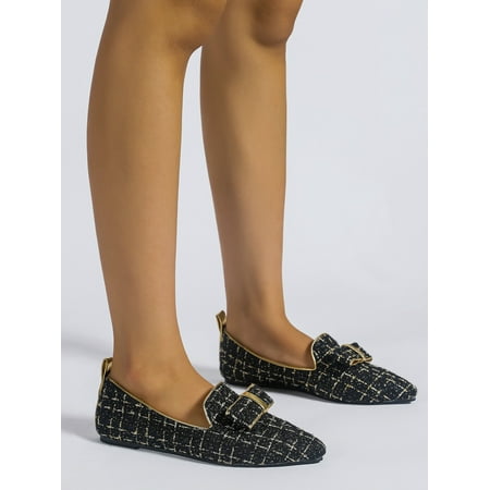 

Plaid Pattern Bow Decor Flat Loafers Women‘s Footwear