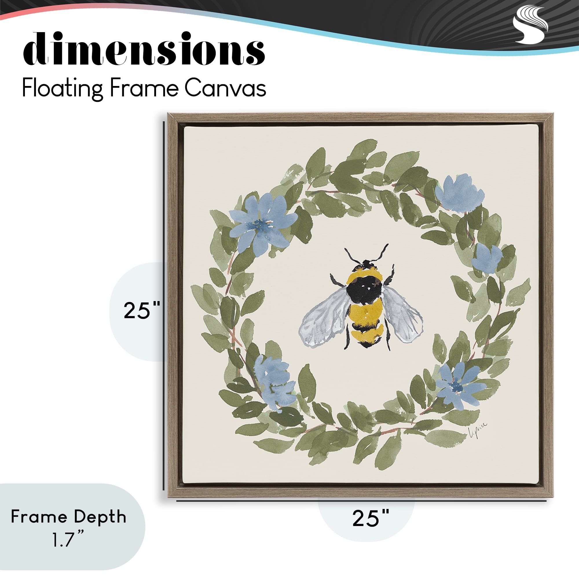 Stupell Industries Floral Wreath Bee Celebration Brown Framed Floater Canvas Wall Art, design by Lucille Price