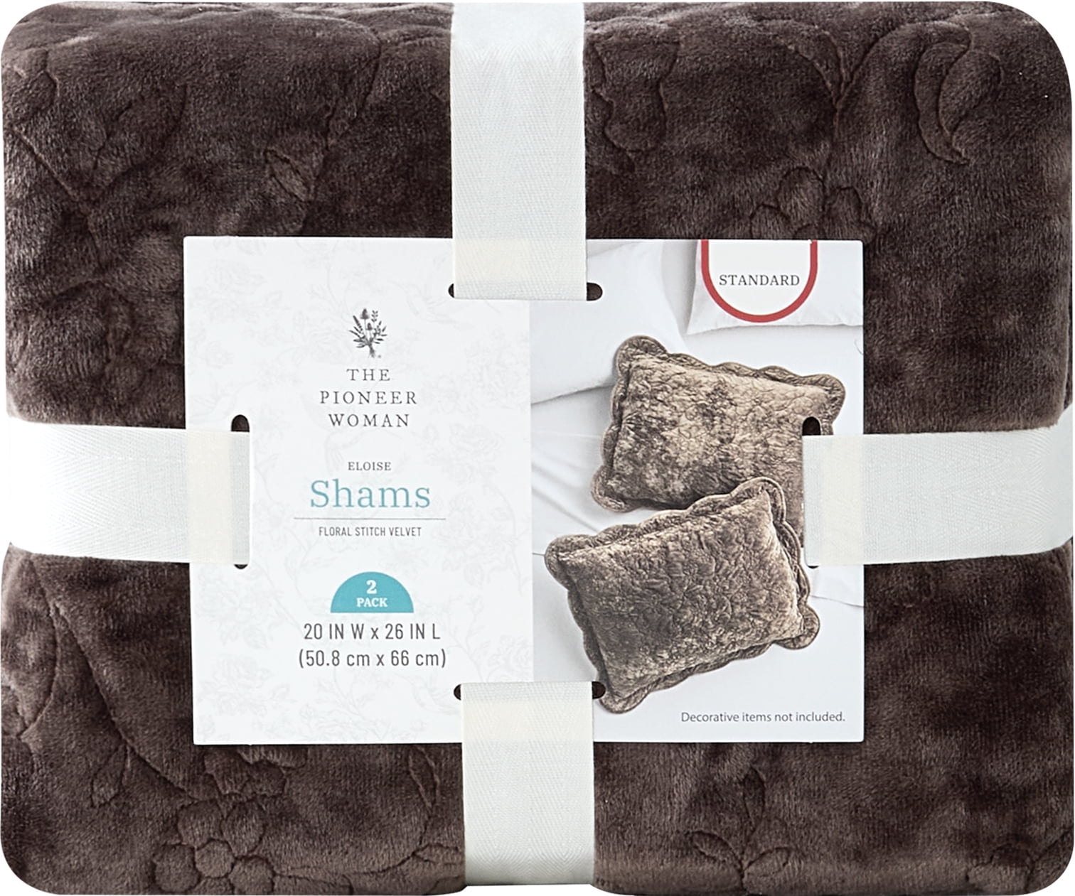 The Pioneer Woman Eloise Floral Velvet Pillow Shams, Standard, Rich Brown, 2 Pack