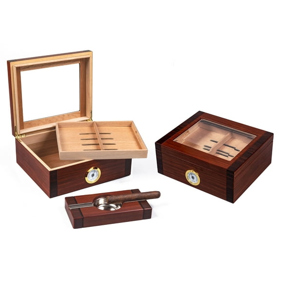 Sovereign 2-Tone Cigar Humidor & Ashtray Set - Cherry & Rosewood Finish - Capacity: 50