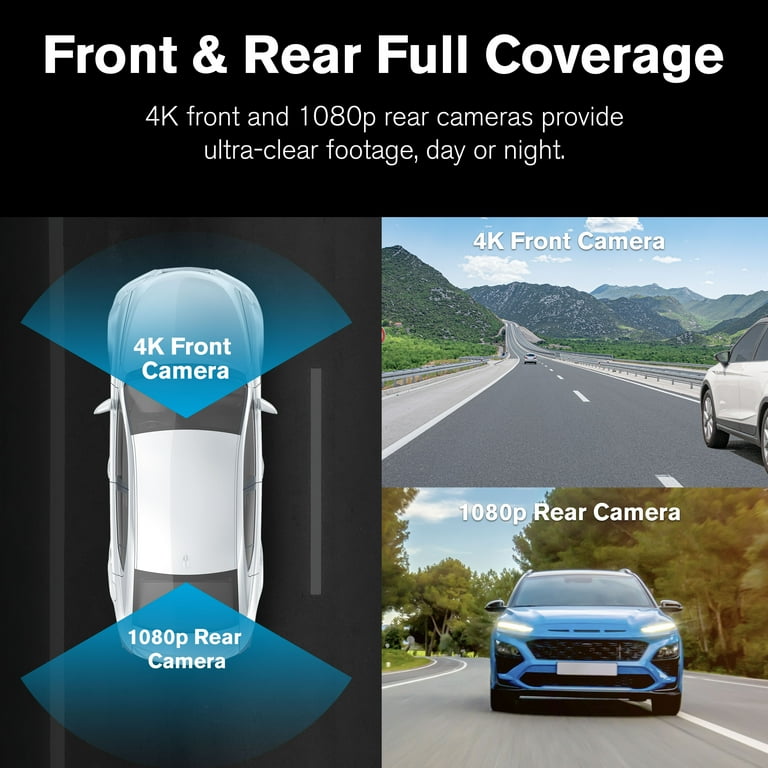 Yada Roadcam AI Plus, 4K Front Dash Cam, 1080p Rear Cam, AI Driver