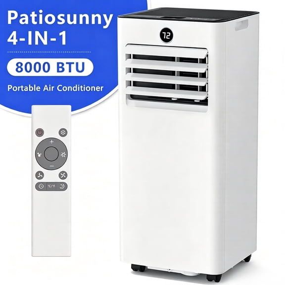 Patiosunny Portable Air Conditioners 8000 BTU Ashrae, 3-in-1 AC Unit, Dehumidifier & Fan with 24-Hour Timer, Remote Control, for Home/Office/Apartments/Dorm