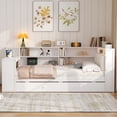 thumbnail image 4 of Harper & Bright Designs Full Size Daybed with Trundle, Desk and LED, Wood Captains Bed with Upholstered Headboard, Charging Station and Bookcase Shelves, Beige+White, 4 of 12