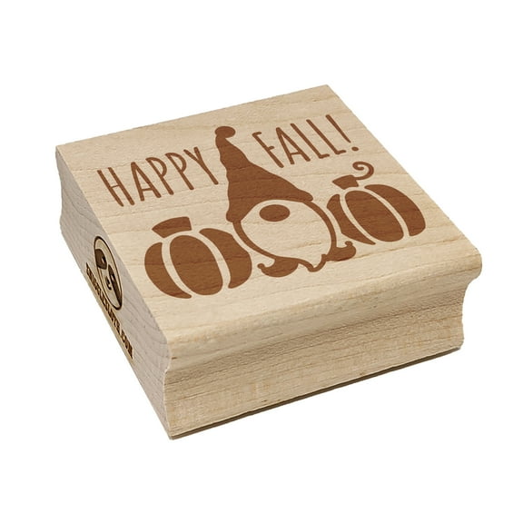 Happy Fall Pumpkin Gnome Square Rubber Stamp Stamping Scrapbooking Crafting - Small 1.25in