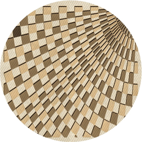 Ahgly Company Indoor Round Patterned Khaki Gold Area Rugs, 5' Round