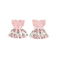 thumbnail image 3 of Baby Girls Dress Floral Print Ribbed Knit Round Neck Fly Sleeve Casual Dress Summer Fashion Princess Dress with Belt, 3 of 10