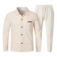 thumbnail image 3 of RUTAYY Men's Outfits Solid Color Long Sleeve Solid Color Jacket and Pants with Drawstring Pocket Casual Breathable Trendy Beach Clothing Sets, 3 of 4