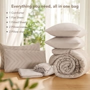 MARNUR Queen Comforter Set, 7 Pieces Boho Tufted Bed in a Bag, All-Season Prewashed Soft Bedding Set with Comforter, Sheets, Pillowcases & Shams, Beige