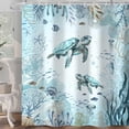 thumbnail image 2 of Sea Turtle Shower Curtain for Bathroom, Teal Blue Ocean Beach Coastal Decor Bath Curtains, Funny Animal Nautical Starfish Fish Waterproof Fabric Shower Curtain Sets 69x72in with Hooks, 2 of 6
