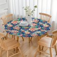 thumbnail image 3 of 44Inch Elastic Round Tablecloth, Fitted Stretch Spillproof Cover with Boho Floral Print for 38"-42" Tables, 3 of 7