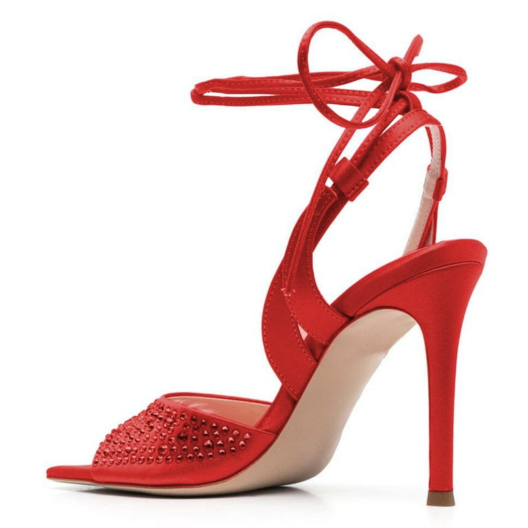 High Heels Red Tie Up Shoes Alta Dark Red Suede Lace-Up Heels