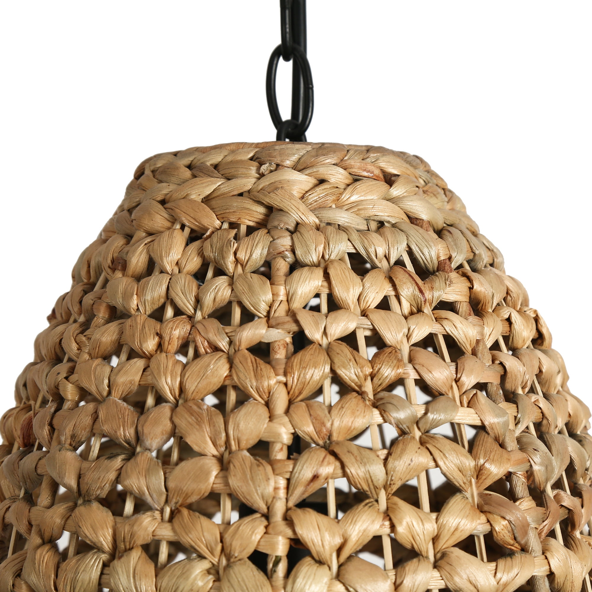LNC Holophankton Black with Natural Brown Rattan Modern Bell Hanging Kitchen Island Light