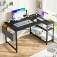 thumbnail image 2 of Exenoray L-Shaped Computer Desk with Power Outlet, 40" Reversible Corner Desk with Storage Shelf & Fabric Organizer, Space-Saving Home Office Workstation, Black, 2 of 7