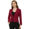 thumbnail image 1 of INSPIRE CHIC Women's Work Office Open Front Zipper Collarless Cropped Blazer Burgundy M, 1 of 4
