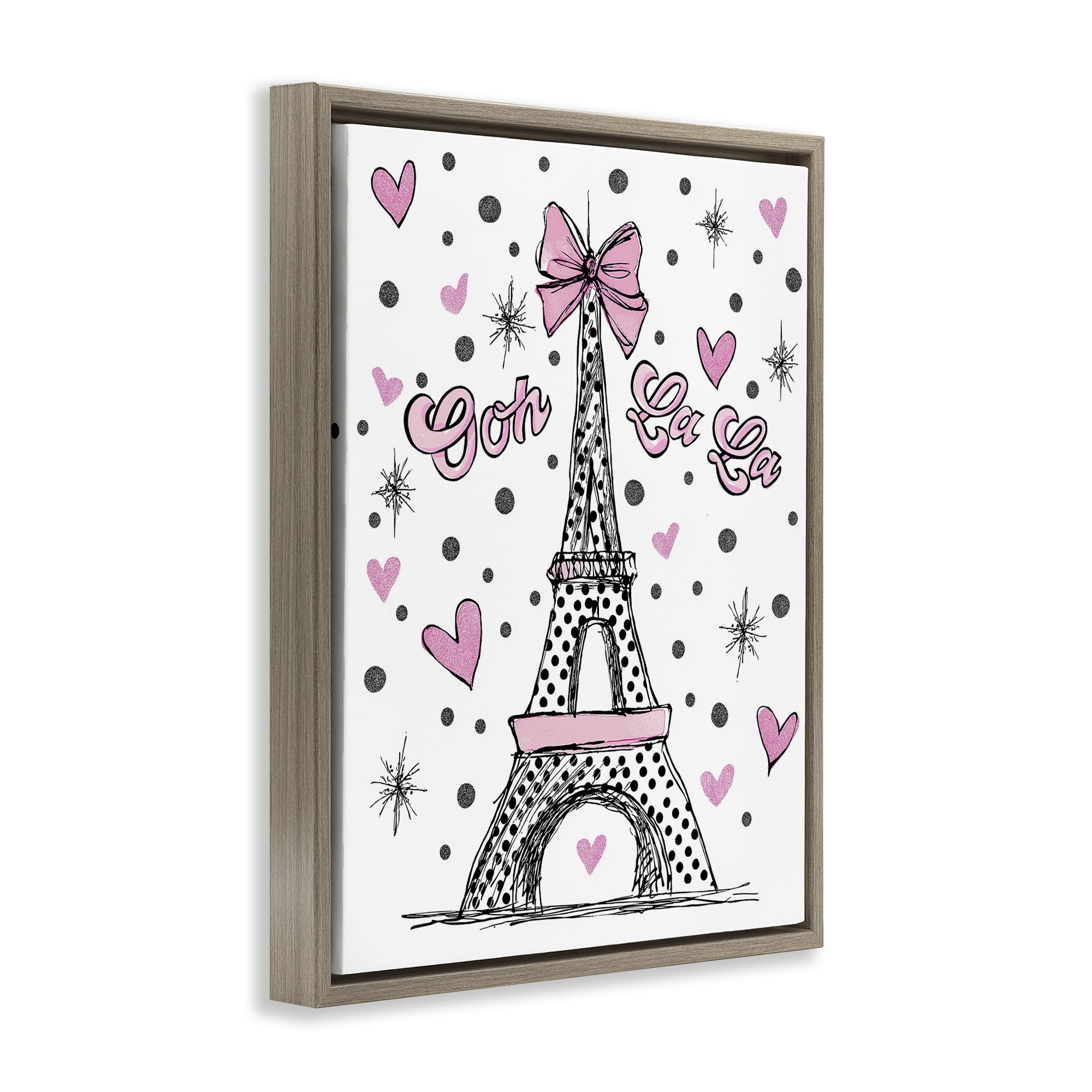 Stupell Industries Ooh La La Polka Dots Eiffel Brown Framed Floater Canvas Wall Art, design by Jess Stempel