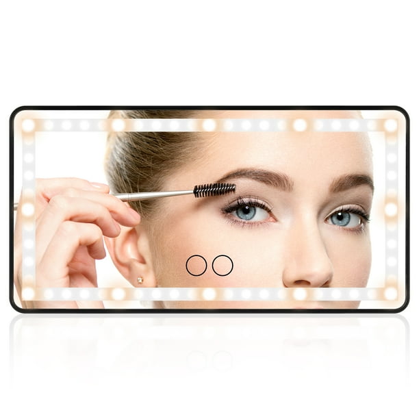 FELTECHELECTR Espejo de tocador para coche con pantalla táctil y visera solar, espejo de maquillaje con 60 LED y 3 niveles de atenuación para vehículo y camión.