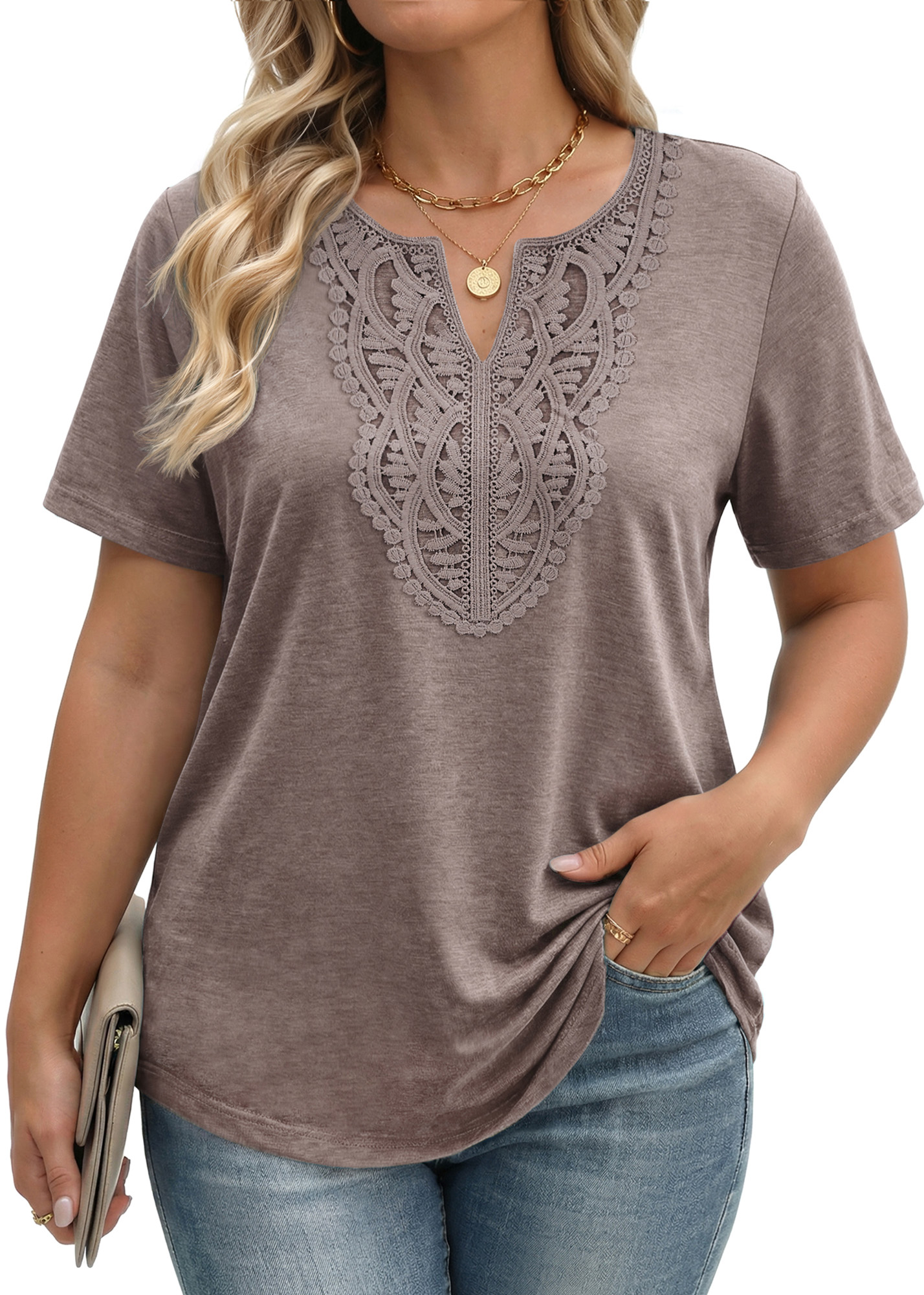 Fantaslook Women's Plus Size Lace V-Neck Tunic Blouse