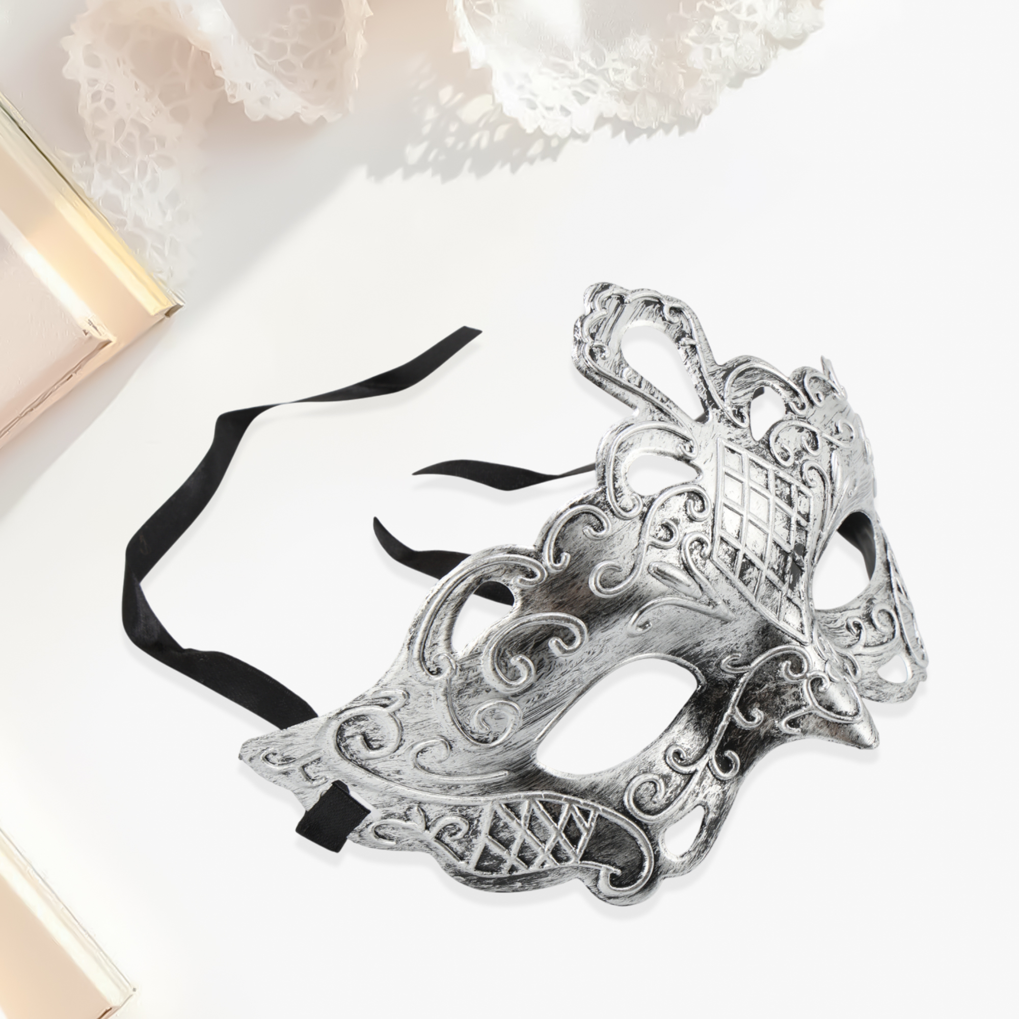 Unique Bargains Elegant Half Face Party Mask 1 Pcs Silver Pattern 7