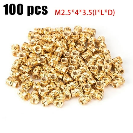 

100PCS Threaded Insert Self-clinching Nut Brass Internal Thread Knurled M2.5 M2.5*4*3.5