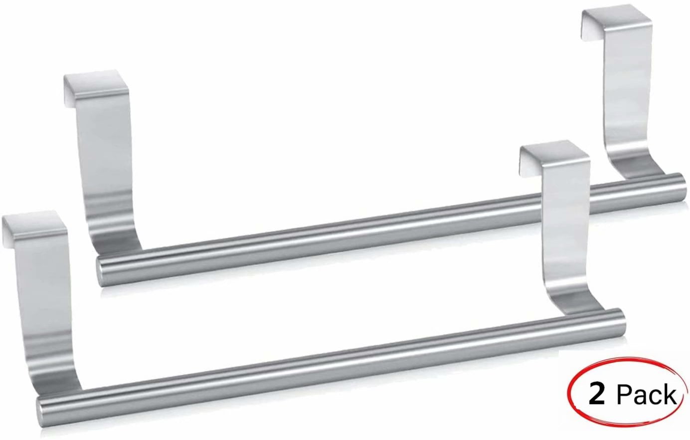 Cribun Kitchen Towel Holder Over Cabinet Door Tea Towel Hanger, Door Hook for Universal Fit on Inside or Outside of Cupboard Doors, Stainless Steel -23CM 2 packs