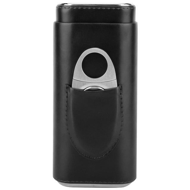 Estuche de cuero portátil para puros, humidor de puros con revestimiento de madera de cedro y cortador (para 3 puros, color negro)