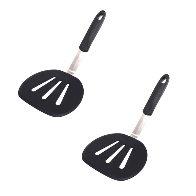 Oleegame 2PC Kitchen Utensils Set Silicone Pancake Spatula Wide Flexible Silicone Spatula Non Stick Pan Round Pancake Spatula Hot Cooking Spatula Black