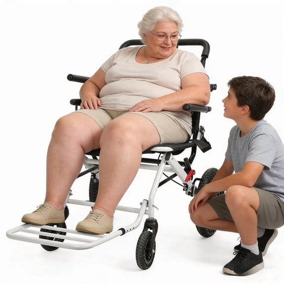 Postuois Foldable Travel Wheelchair with Telescopic Handle, 20" Wide Seat Carbon Steel Transport Chair, 12" Rear Wheels, 265lbs Capacity for Adults Seniors — Fits in Car Trunk