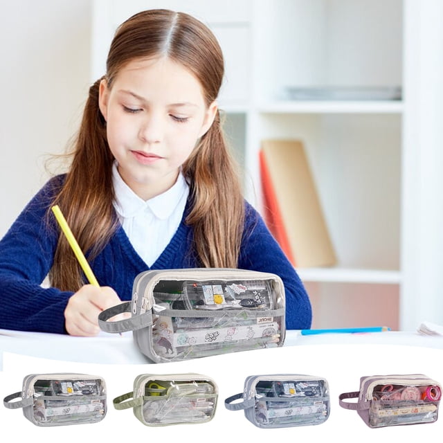 Xihbxyly Estuche Transparente, Diseño Colorido y Transparente, Gran Capacidad, Cierre de Doble Cremallera, Práctico Organizador de Escritorio, Ideal para La Escuela y La Oficina, Disponible En Azul,