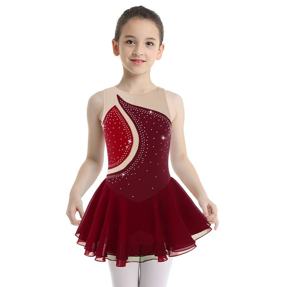 CHICTRY Big Girls Ballet Dance Leotard Shiny Rhinestone Skating Dress Dancewear Red 6