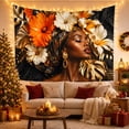 thumbnail image 3 of Woman with Cream White Flowers Portrait Tapestry Wall Hanging, 3 of 7