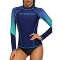 thumbnail image 1 of Women Long Sleeve Rash Guard Sun Protection Swim Surf Athletic Swimwear, 1 of 5