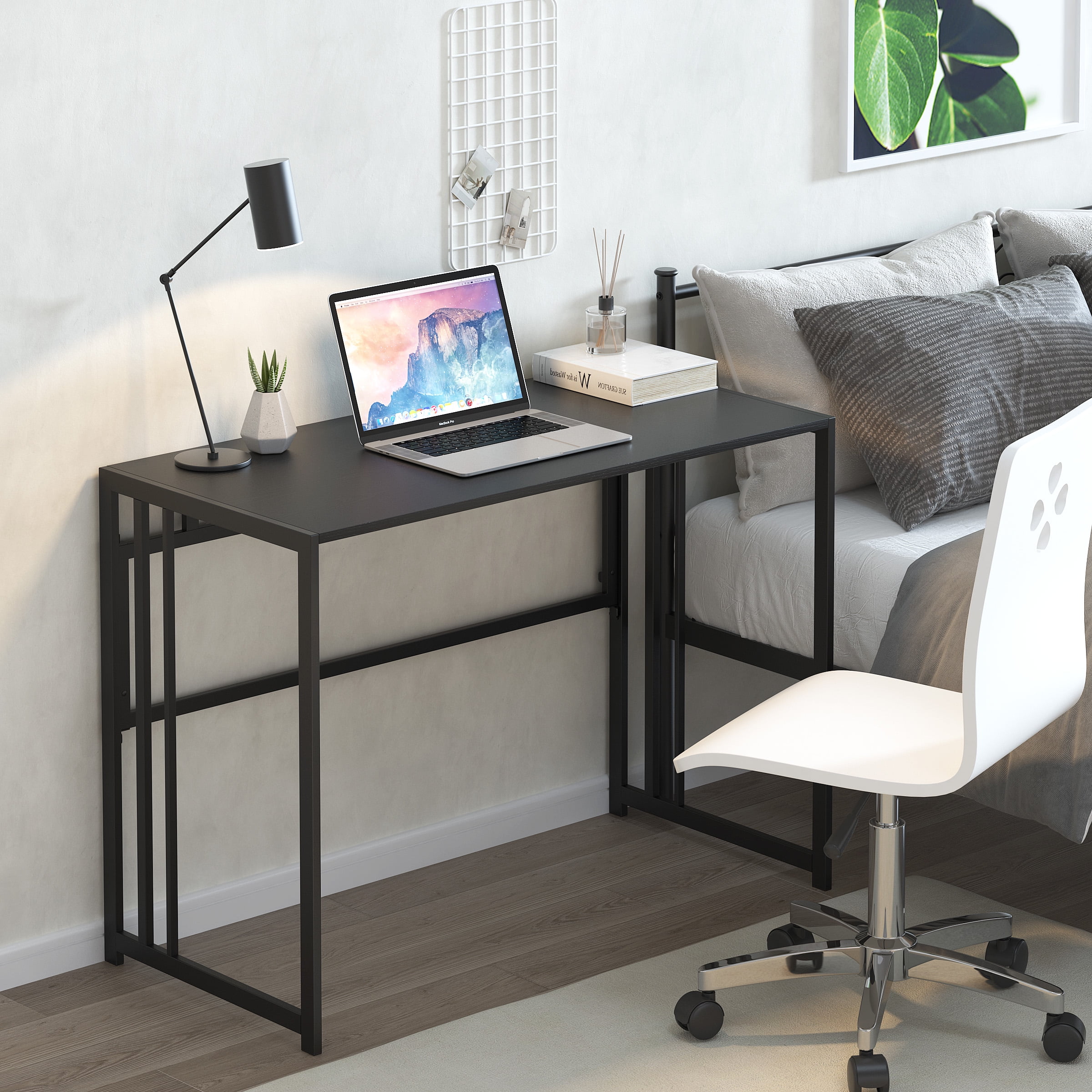ZERDER Small Computer Desks with Power Outlet, Z-Shaped Home Office Desks  for Small Space, Compact Study Desk with Keyboard Tray and Casters,  Computer