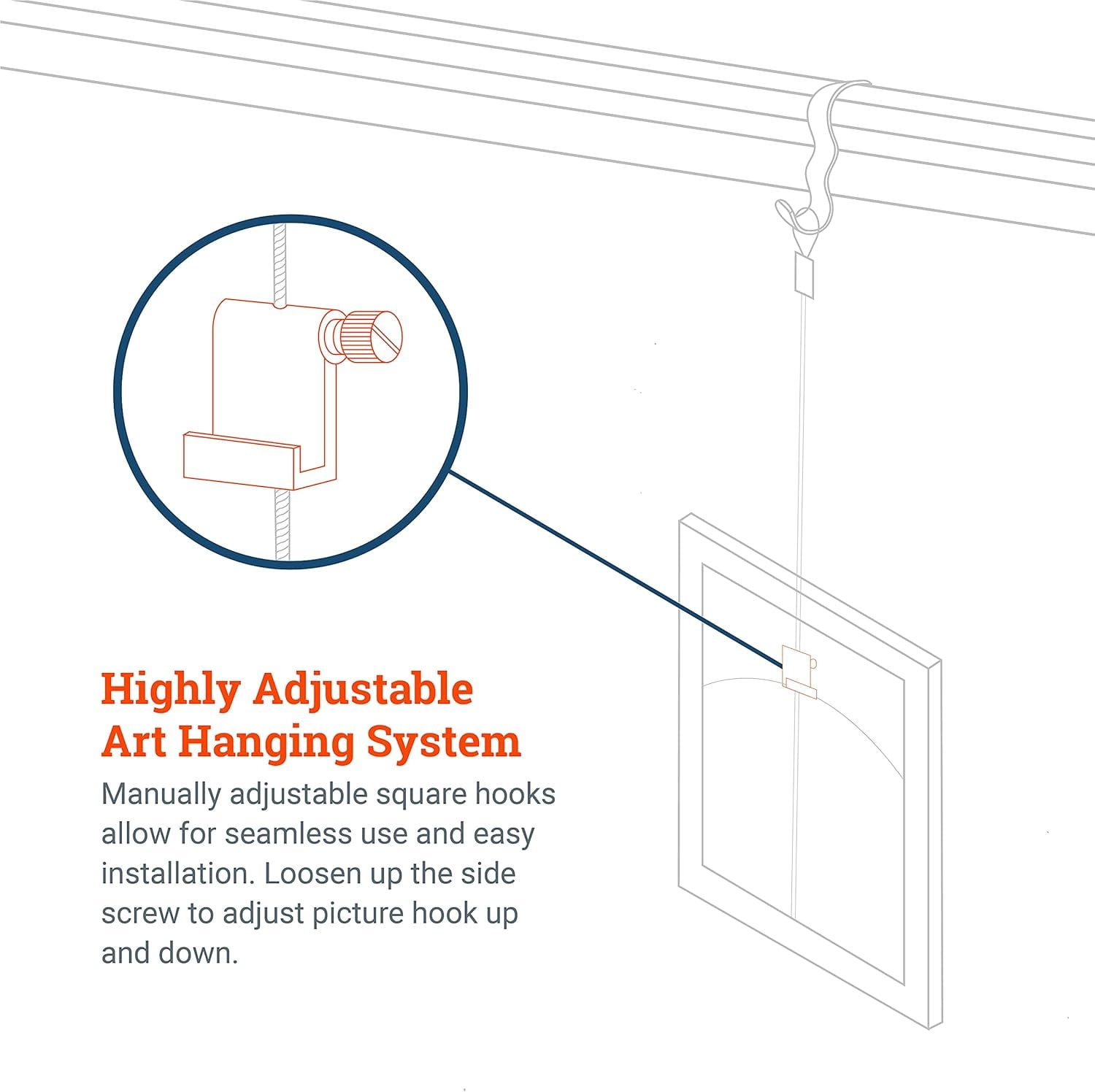 Picture Hang Solutions - Adjustable Gallery Hooks for Nylon or Steel Cables - Gallery Hanging System (10 pieces per pack)