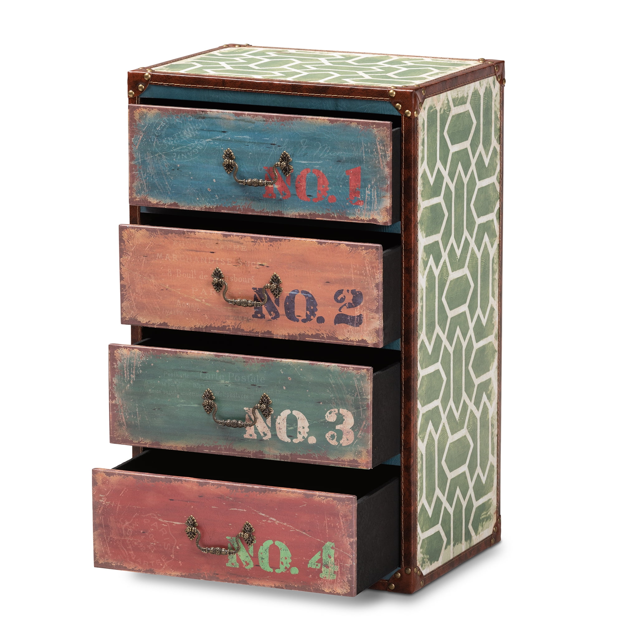 Baxton Studio Amandine Multicolor 4-Drawer Accent Cabinet Vintage Rustic French Style