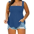 thumbnail image 5 of Fewfanhot Women's Square Neck Ruched Peplum Tank Top, Wide Strap Sleeveless Casual Summer Blouse, Flowy Babydoll Style Cami, S-3XL, 5 of 7