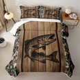 thumbnail image 2 of meiyoeat Rustic Pike Fish Quilt King for Men Boys, Autumn Wood Camo Branches Leaf King Coverlet Set, Brown, 3pcs, 2 of 7