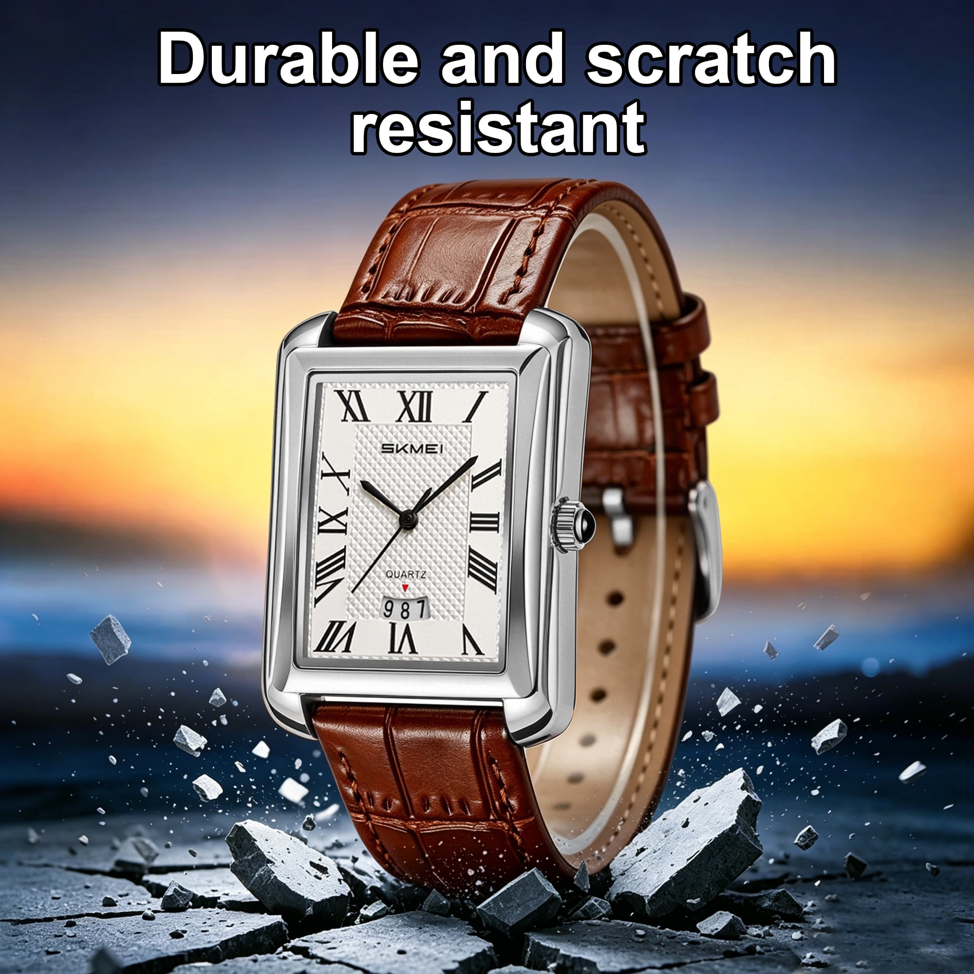 SKMEI Retro Classic Square Watches for Men Quartz Analog Waterproof Watch Leather Business Casual Mens Wrist Watch