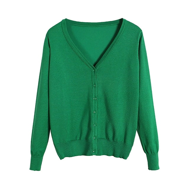 Ketyyh-chn99 Womens Cardigans Fall Coat Women Spring And Autumn Knitted Long Sleeve V Neck Slim Simple Solid Color Cardigan Green,M